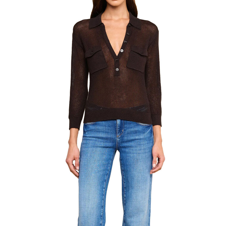 Carine Long Sleeve Pointelle Knit Collared Sweater image number null