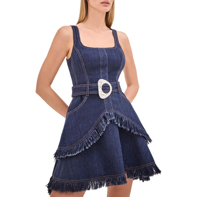 Macey Sleeveless Belted Denim Mini Dress image number null