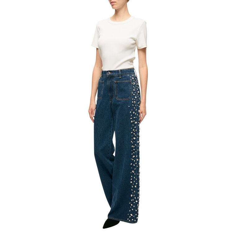 Kasey Gem-Embellished Mid-Rise Wide-Leg Jean image number null