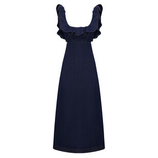 Aster Sleeveless Denim Frill Midi Dress