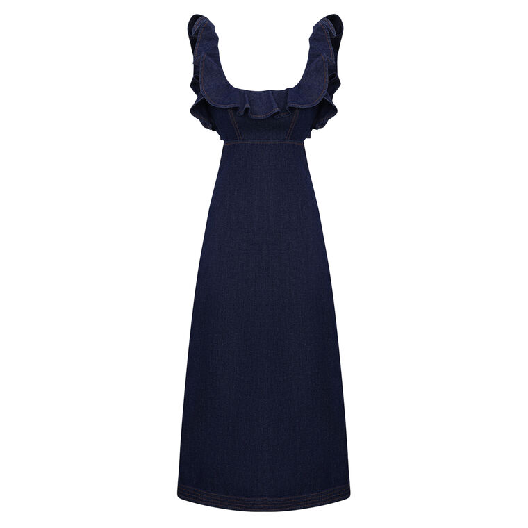 Aster Sleeveless Denim Frill Midi Dress image number null