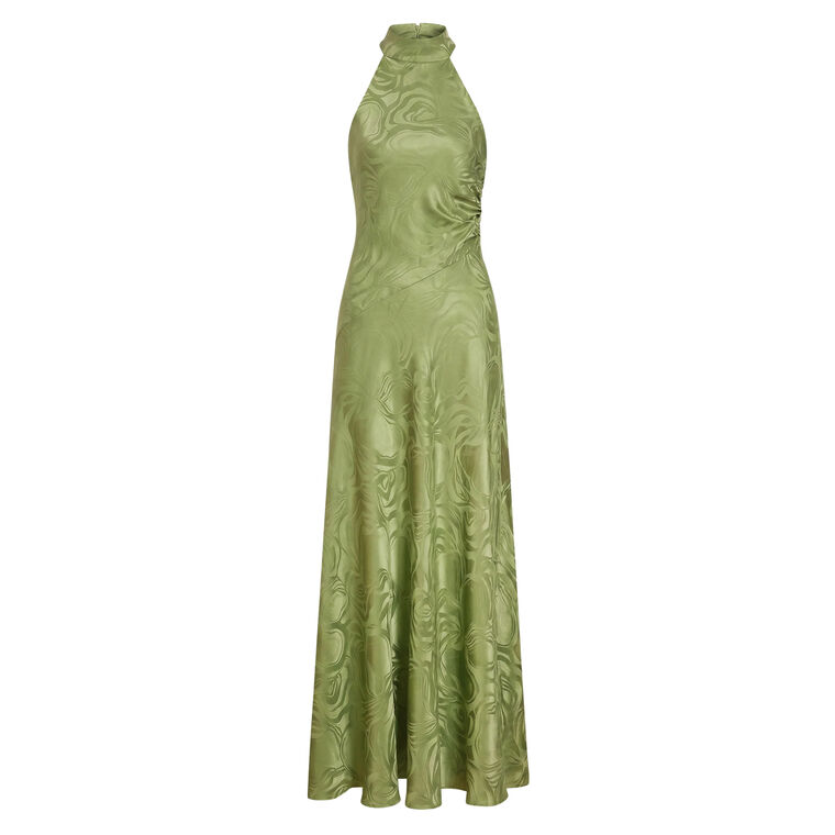 Anais Sleeveless Halterneck Silk Jacquard Maxi Dress image number null