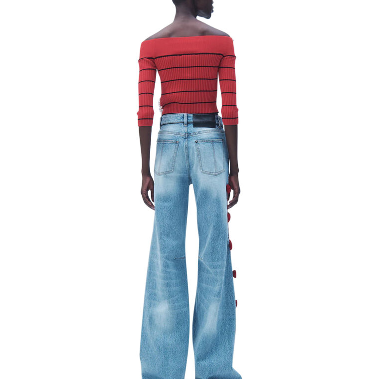 Rami Pearl Detail Striped Knit Sweater image number null