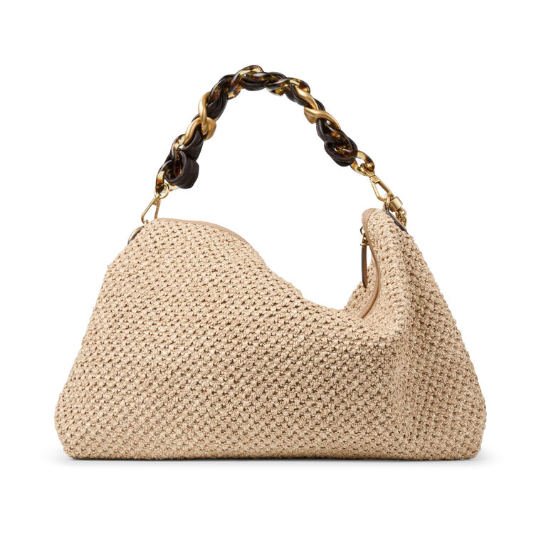 Callie Maxi Raffia Shoulder Bag With Detachable Leather Strap image number null