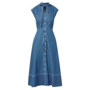 Honora Sleeveless Denim Button-Down Midi Shirt Dress
