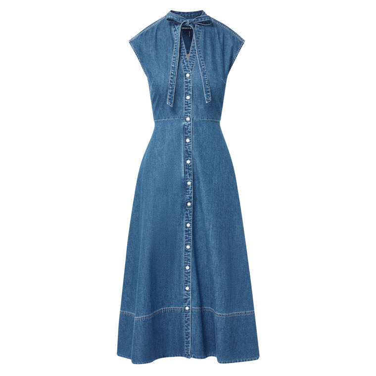 Honora Sleeveless Denim Button-Down Midi Shirt Dress image number null