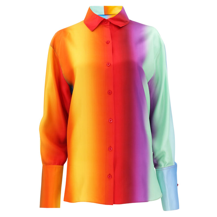 Rainbow Blur Cowl Back Silk Blouse image number null