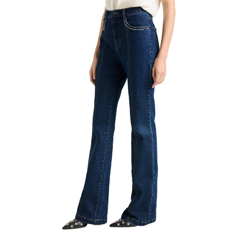 Shailene Studded Heart Bootcut Denim Pant image number null