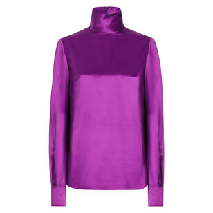 Silk Satin High Neck Long Sleeve Blouse