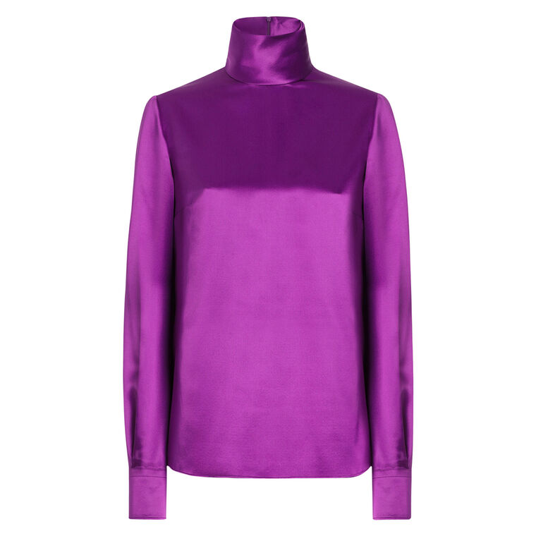 Silk Satin High Neck Long Sleeve Blouse image number null