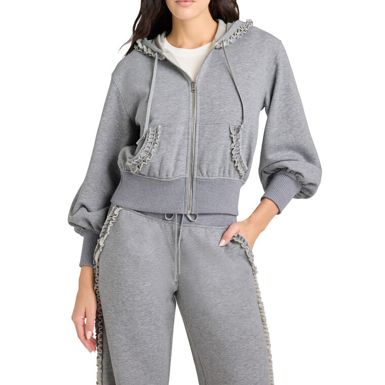 Maddie Ruffle Rhinestone Zip-Up Sweatshirt image number null