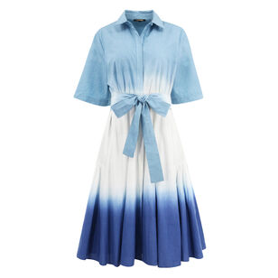Jana Dip Dye Cotton Tie-Waist Midi Shirt Dress