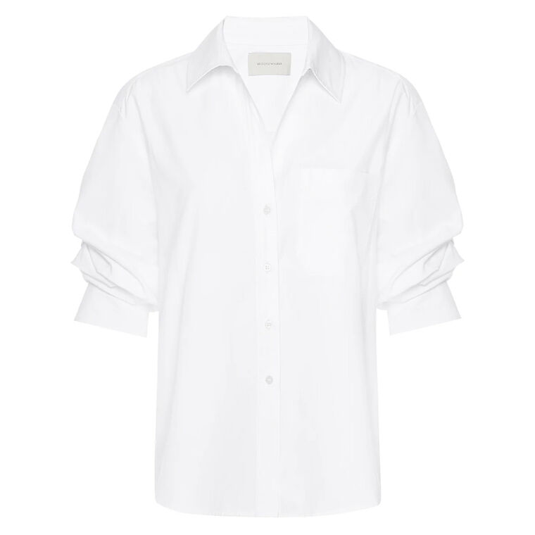 The Pia Button-Front Scrunch Sleeve Shirt image number null