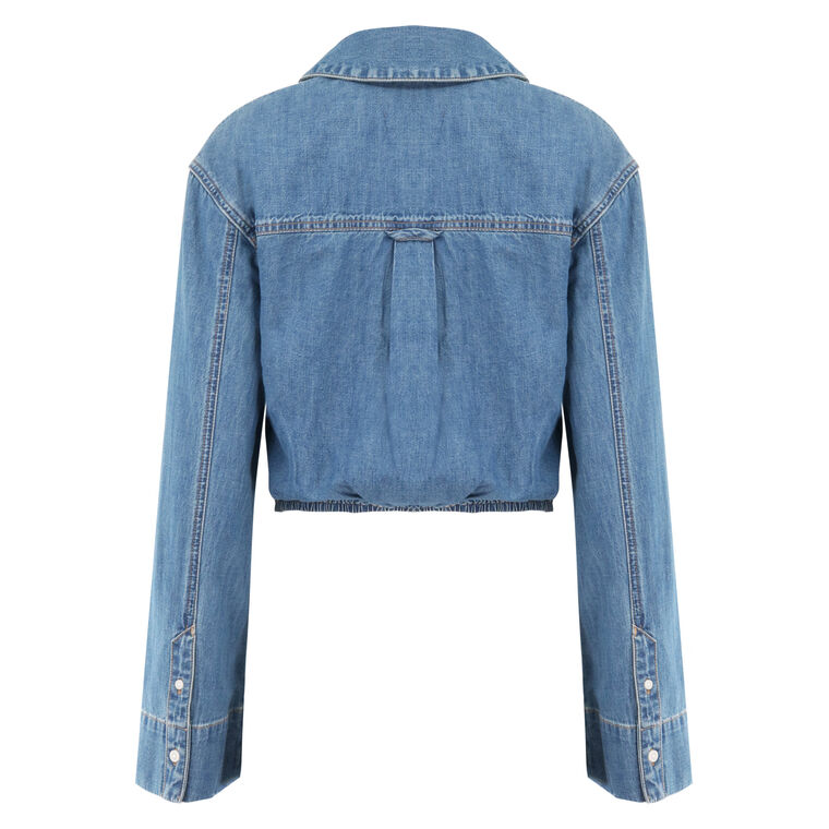 Timothy Long Sleeve Cropped Twist Button-Up Denim Shirt image number null