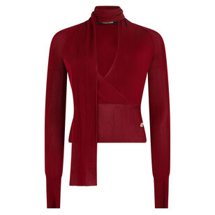 Stretch Viscose Knit Long Sleeve Wrap Over Sweater Stretch Viscose Knit Long Sleeve Wrap Over Sweater