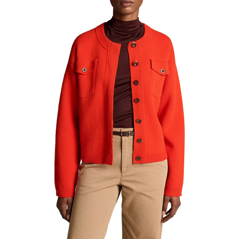 Flap Pocket Wool-Blend Sweater Jacket image number null