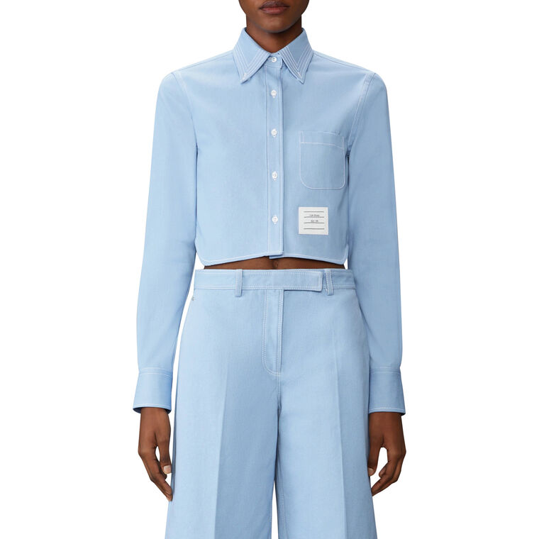 Denim Classic Cropped Long Sleeve Point Collar Shirt image number null