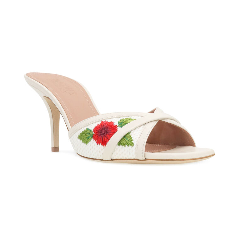 Perla 70mm Square Toe Flower Embroidered Raffia Mule image number null