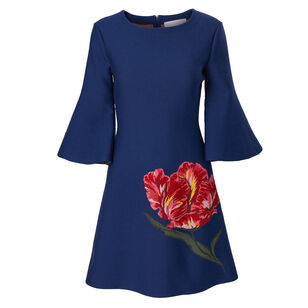 Floral Jacquard Flare Sleeve Shift Mini Dress