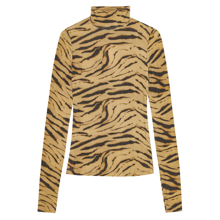 Printed Shiny Jersey Long Sleeve Turtleneck Top image number null