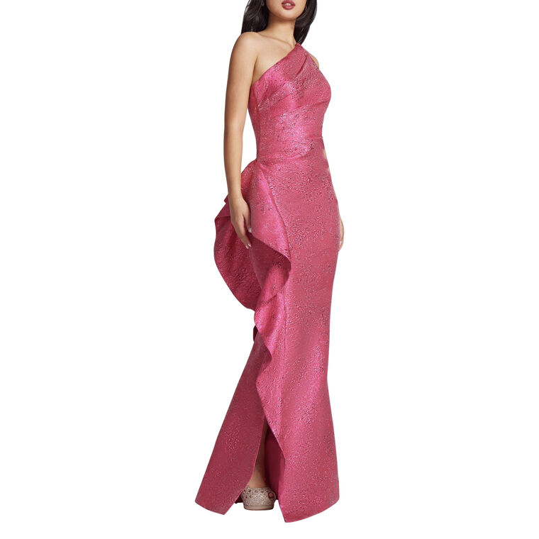 Jacquard Side Ruffle One Shoulder Gown image number null