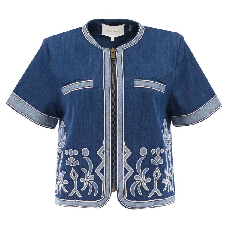 Nicko Short Sleeve Embroidered Denim Jacket image number null