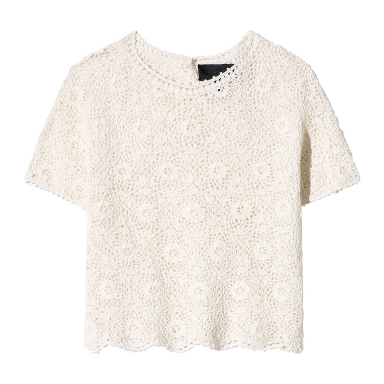 Elionne Short Sleeve Crochet Pullover Sweater image number null