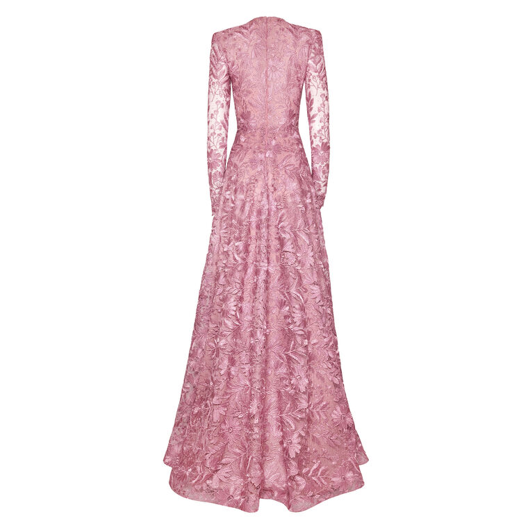 Metallic Lace Long Sleeve Gown image number null