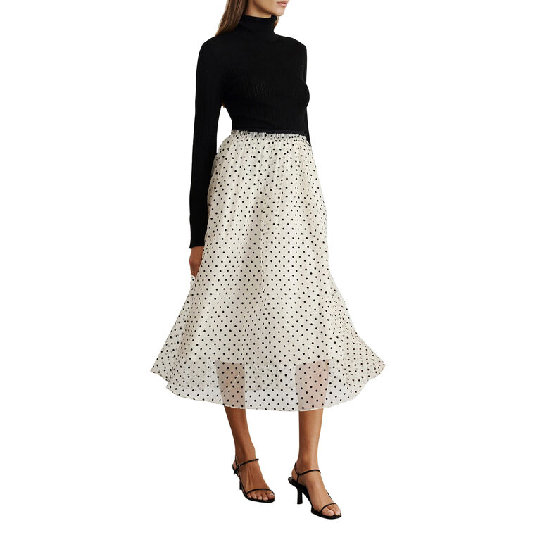 Ainsley Polka Dot Silk Organdy Midi Skirt image number null