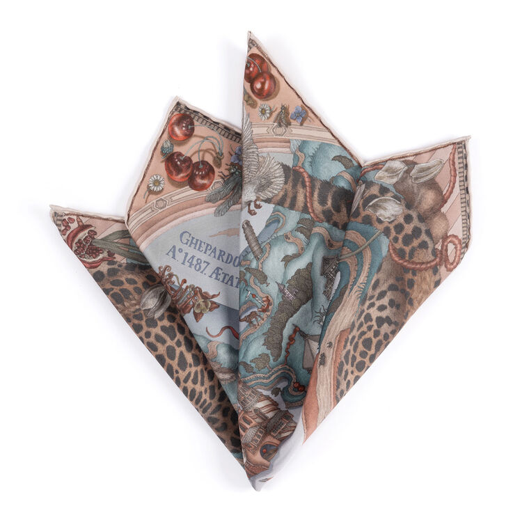 The Medici Cheetah Silk Twill Small Square Scarf image number null