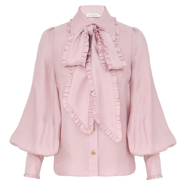 Twill Bow Long Sleeve Silk Shirt image number null