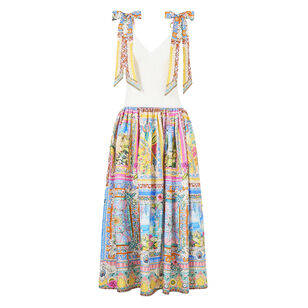 Sleeveless Knit Bodice Silk Spliced Midi Dress