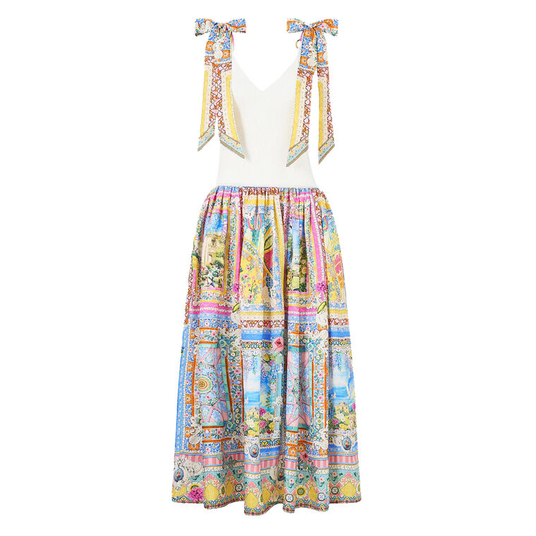 Sleeveless Knit Bodice Silk Spliced Midi Dress image number null