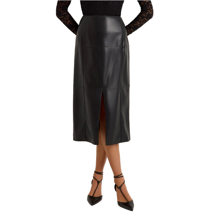 Elliot Vegan Leather Midi Skirt image number null