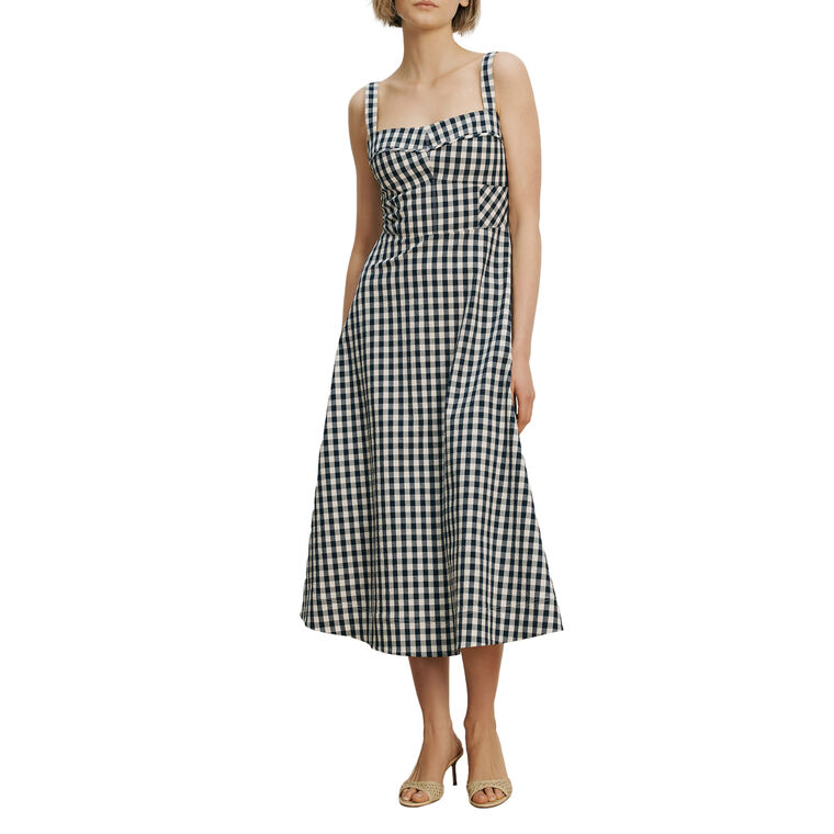 Aila Sleeveless Seersucker Gingham Midi Dress image number null