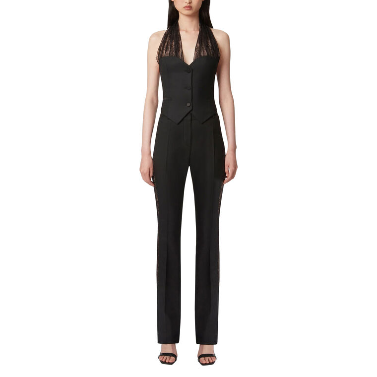Virgin Wool Gabardine Straight Leg Lace Detail Pant image number null