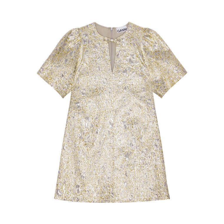 Metallic Cloque Short-Sleeve Mini Dress image number null