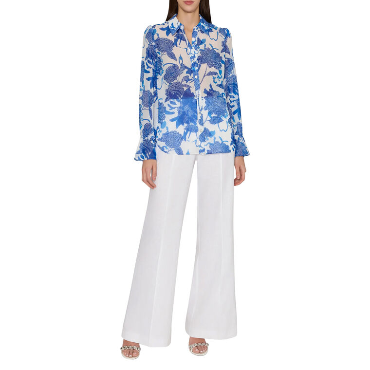 Lacey Brushwork Floral Long Sleeve Blouse image number null