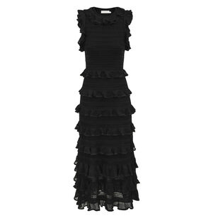 Hypnotic Lace Frill Knit Halter Midi Dress