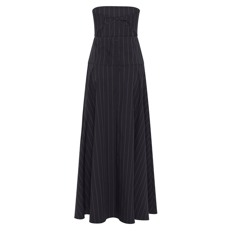 Strapless Pinstripe Rouleau Midi Dress image number null