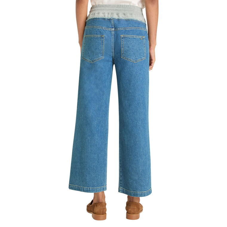 Serena Wide-Leg Contrast Waistline Cropped Denim Pant image number null