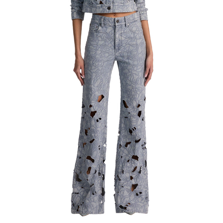 Chic High Rise Laser-Cut Wide-Leg Jean image number null