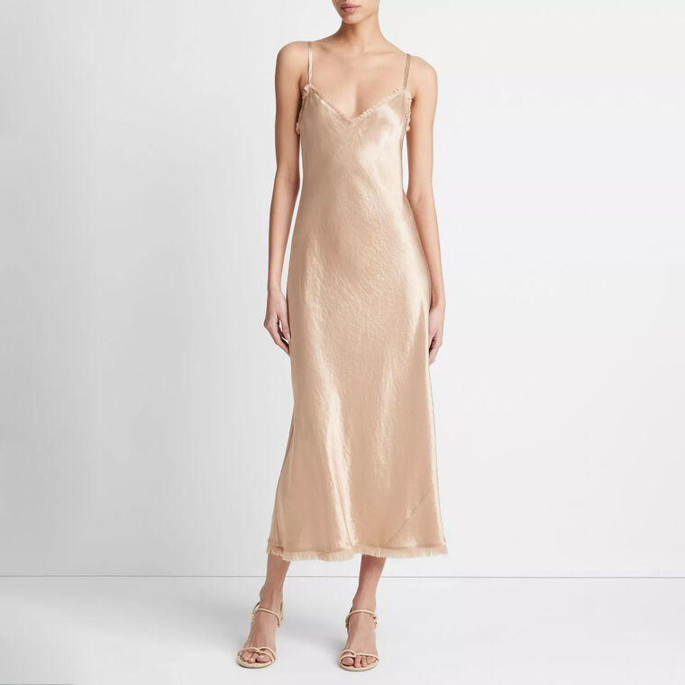 Satin Frayed-Edge Bias Camisole Dress image number null