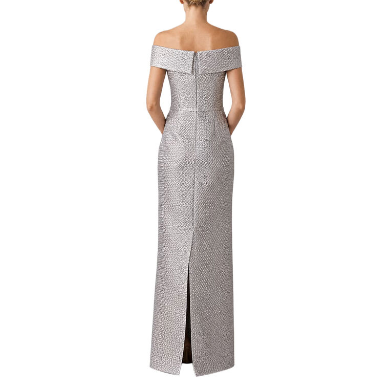 Basket Weave Jacquard Off The Shoulder Gown image number null