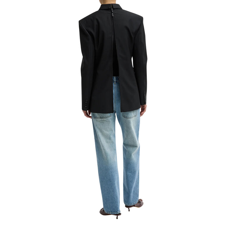 Recycled Tropical Wool Tuxedo Zip Blazer image number null