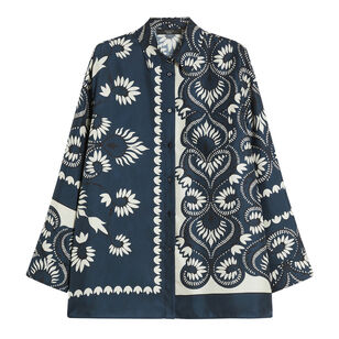 Lastra Long Sleeve Printed Silk Patchwork Shirt