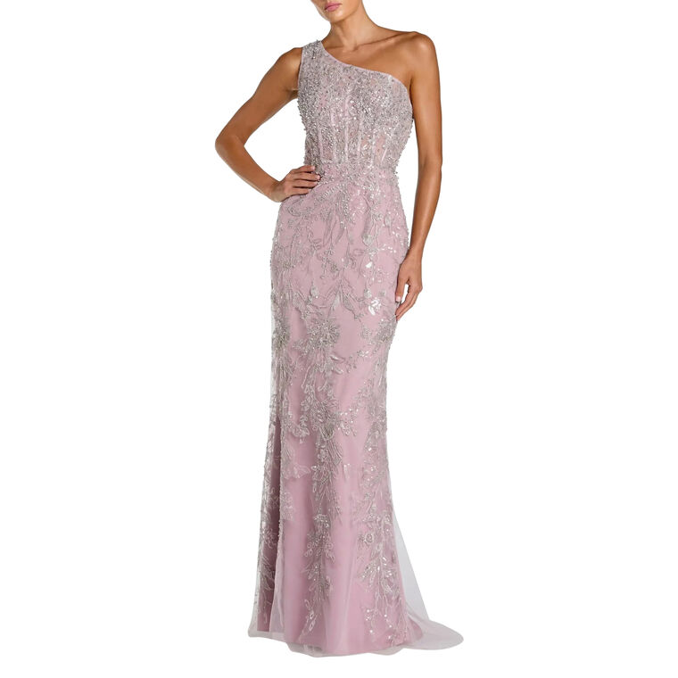 Beaded One Shoulder Evening Gown image number null
