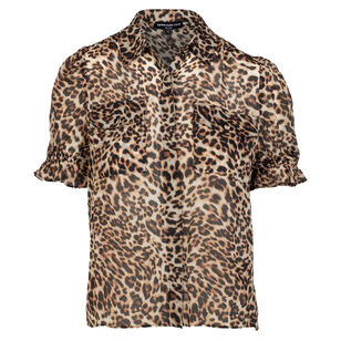 Mina Short Sleeve Leopard Print Georgette Shirt