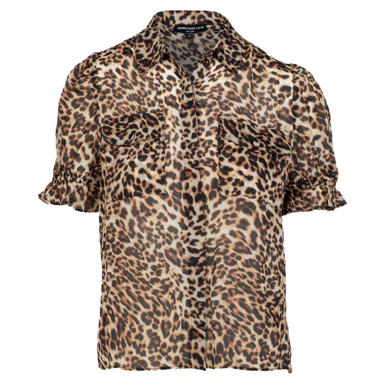Mina Short Sleeve Leopard Print Georgette Shirt image number null