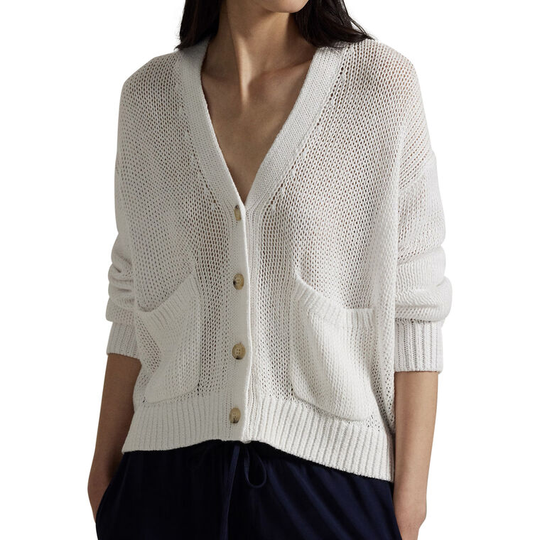 Linen-Blend V-Neck Cardigan image number null
